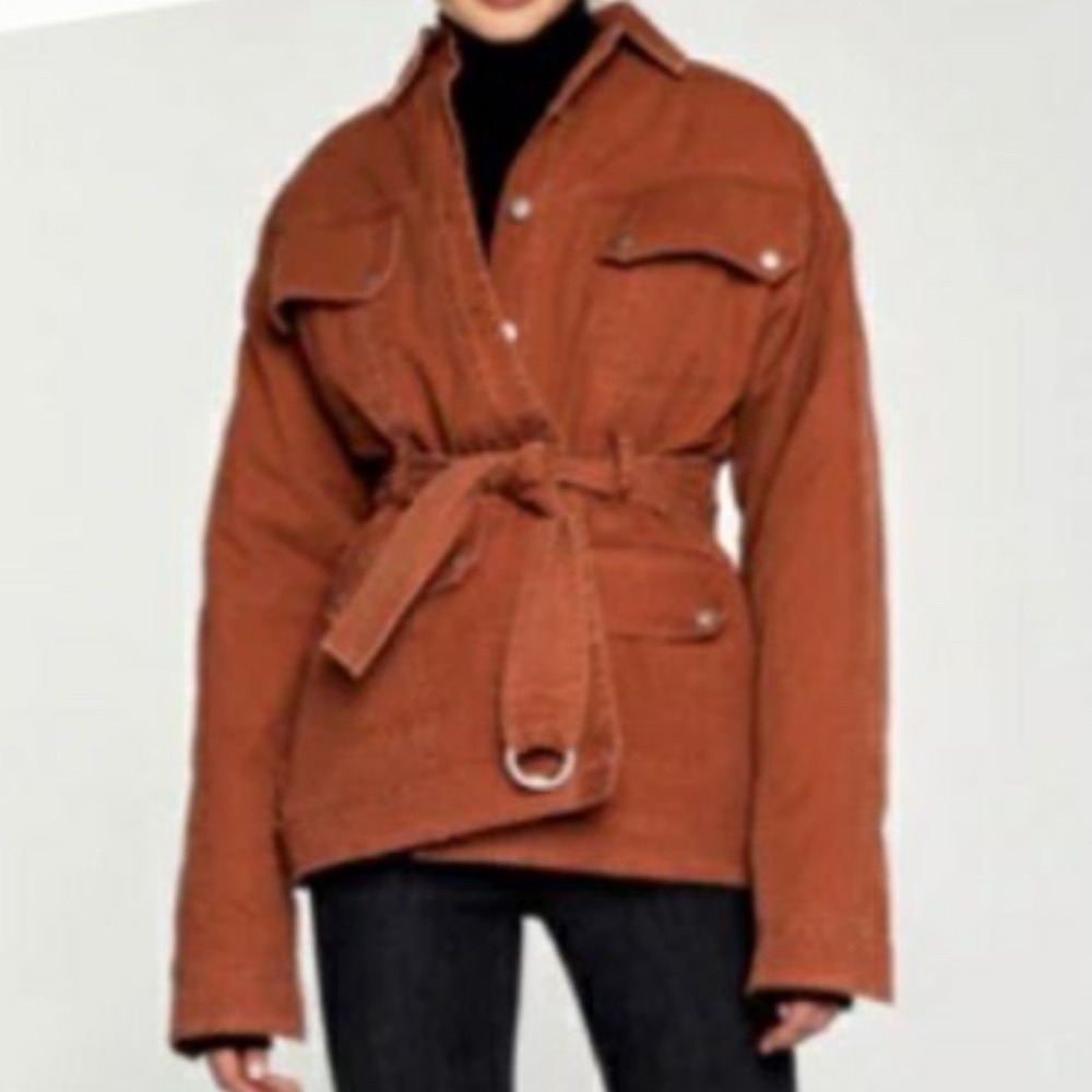 Marissa Webb Womens Rust Orange Cotton Canvas Quilted Field Jacket XS Tie Waist‎